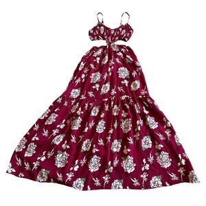 Alohiwai Tropical Hawaiian Print Maxi Dress Cutout Vacation Floral Size XS Women